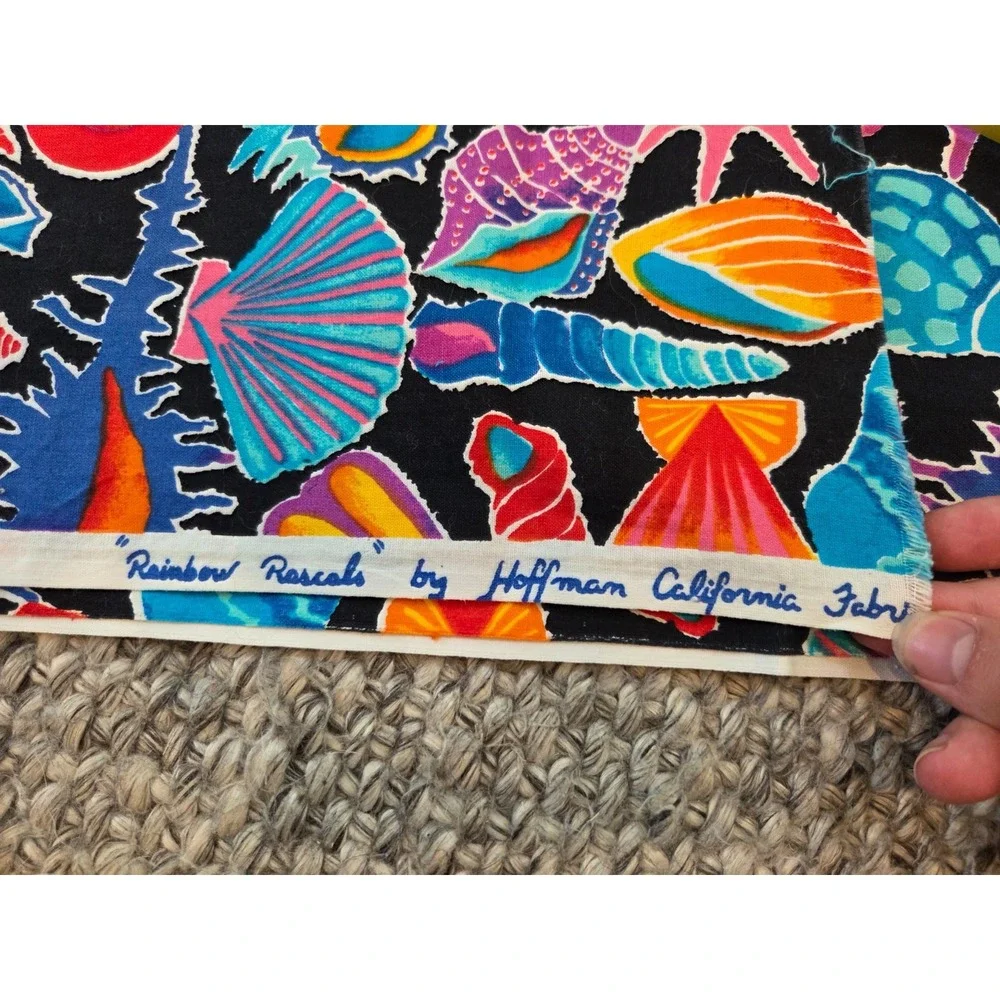 Vintage Hoffman California Colorful Shells Quilting Fabric 1 Yard + Remnants Lot